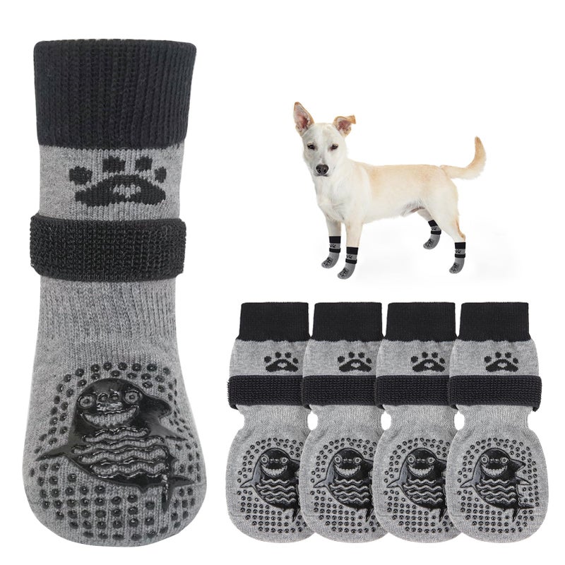 SCENEREAL Dog Socks to Prevent Licking Paws for Hot/Cold Pavement Anti Slip, Dog Shoes for Hardwood Floors, Dog Boots & Paw Protectors with Grippers for Small Medium Large Senior Dogs, Shark XS - Image 1
