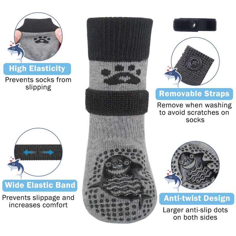 SCENEREAL Dog Socks to Prevent Licking Paws for Hot/Cold Pavement Anti Slip, Dog Shoes for Hardwood Floors, Dog Boots & Paw Protectors with Grippers for Small Medium Large Senior Dogs, Shark XS - Image 5