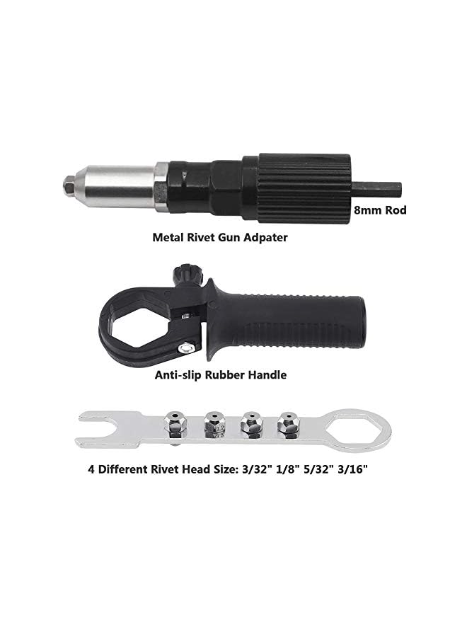 Yakamoz Rivet Gun Adatper Riveter Drill Converter Attachment Electric Power Drill Riveting Hand Tool Kit for Riveting Insert 3/32" 1/8" 5/32" 3/16" Rivets Nut - Image 5