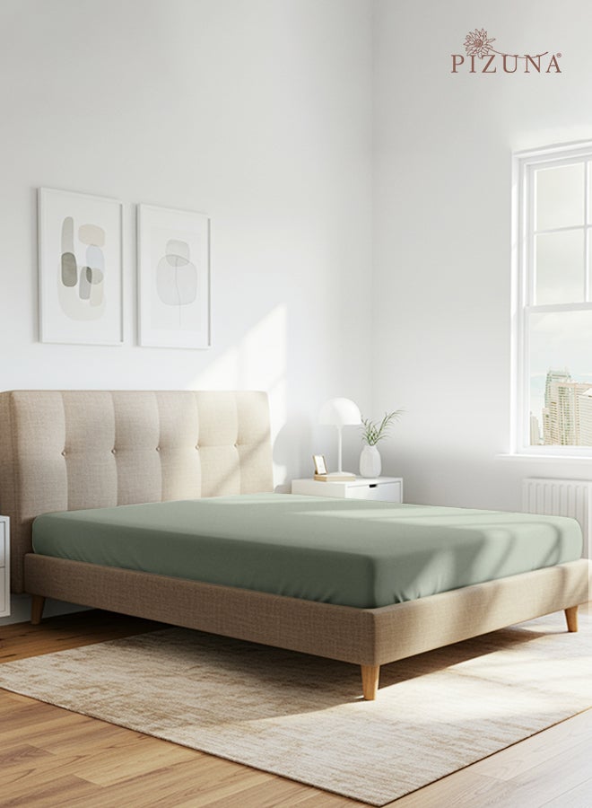 PIZUNA Pure Combed Cotton Fitted Bedsheet King Size 180x200 cm Sea Foam, 400 Thread Count Cool Luxury Soft 100% Long Staple Cotton Sateen Weave, 40cm Deep Pocket Sheet (Fitted Sheet -1PC) - Image 1