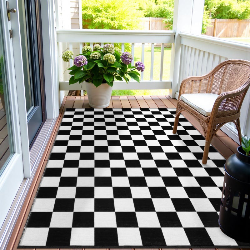 Seavish Seavish Checkered Rug 5x65 Ft Black and White Outdoor Rug Moroccan Checkerboard Mat Washable Runner Rug Cotton Woven for Hallway Front Door Bedroom Entryway Kitchen Floor Reversible Area Rugs 