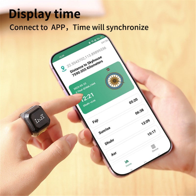 خاتم شمسي رقمي مسلم حجم 22# بلون قرمزي: مع توصيل تطبيق عبر تكنولوجيا BLE5.1 وشاشة OLED بقياس 0.49 بوصة - خاتم عد ذكي بمفتاح مصنوع بفكارة الحاسب الرقمي وإشعار اهتزاز لحساب تلاوة الصلوات المسلمية - Image 3