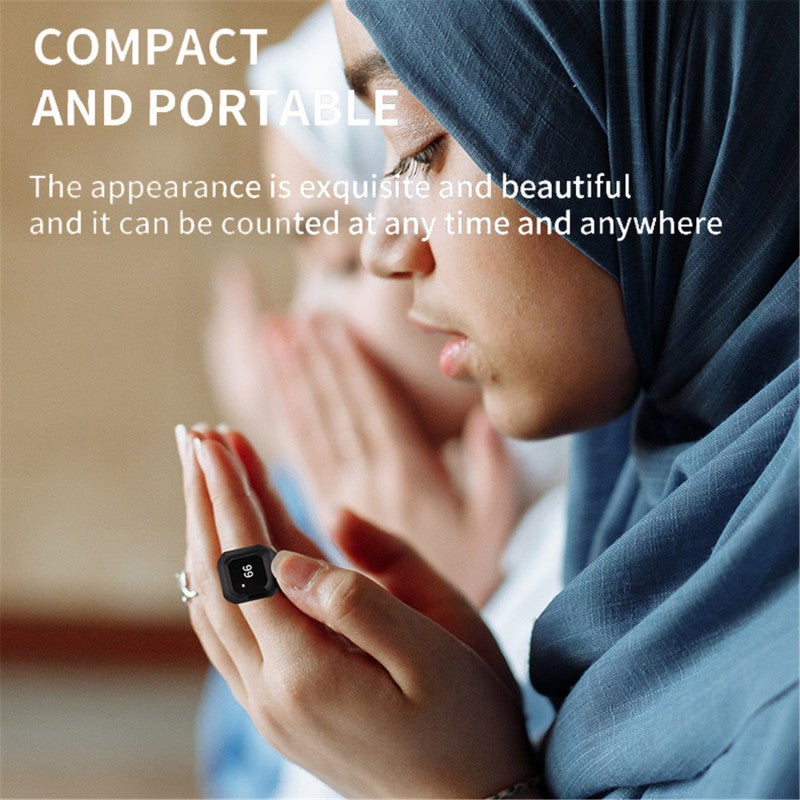 خاتم شمسي رقمي مسلم حجم 22# بلون قرمزي: مع توصيل تطبيق عبر تكنولوجيا BLE5.1 وشاشة OLED بقياس 0.49 بوصة - خاتم عد ذكي بمفتاح مصنوع بفكارة الحاسب الرقمي وإشعار اهتزاز لحساب تلاوة الصلوات المسلمية - Image 5