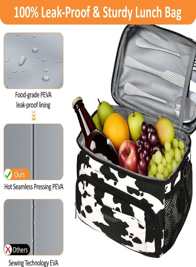Vankor Insulated Lunch Bag for Men Women, Reusable Lunch Box Leakproof Cooler Lunch Tote Bag with Adjustable Shoulder Strap for Work Office Picnic Beach Travel, Cow Print - Image 4
