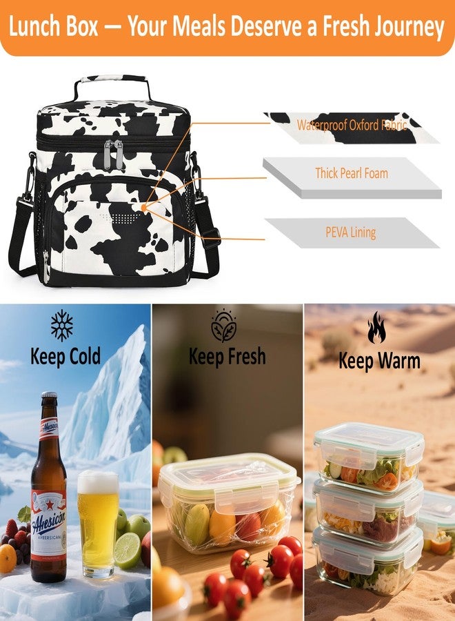 Vankor Insulated Lunch Bag for Men Women, Reusable Lunch Box Leakproof Cooler Lunch Tote Bag with Adjustable Shoulder Strap for Work Office Picnic Beach Travel, Cow Print - Image 2