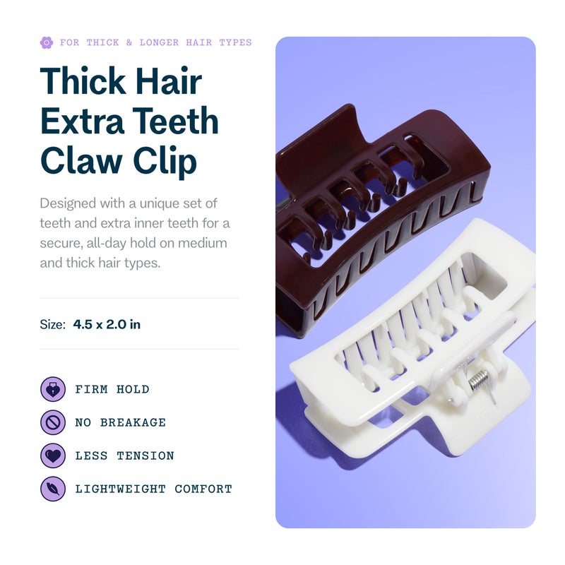 Gimme Beauty Thick Hair Extra Teeth Claw Clips - Double Layer Claws for Long & Curly Hair - Trendy Large, Non-Slip Accessories - Washable Design - Cream & Brown, 2 Pack - Image 2