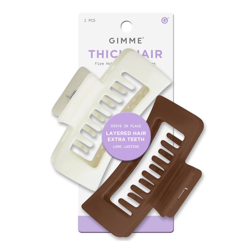 Gimme Beauty Thick Hair Extra Teeth Claw Clips - Double Layer Claws for Long & Curly Hair - Trendy Large, Non-Slip Accessories - Washable Design - Cream & Brown, 2 Pack - Image 1