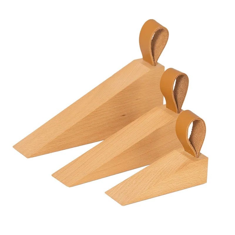 Bluejw Solid Wood Door Stopper Wedge with Leather Rope, Non-Slip Door Stops for Baby Safety & Home Decor - Anti-Collision Gate Holder, Stops-Tools - Image 1