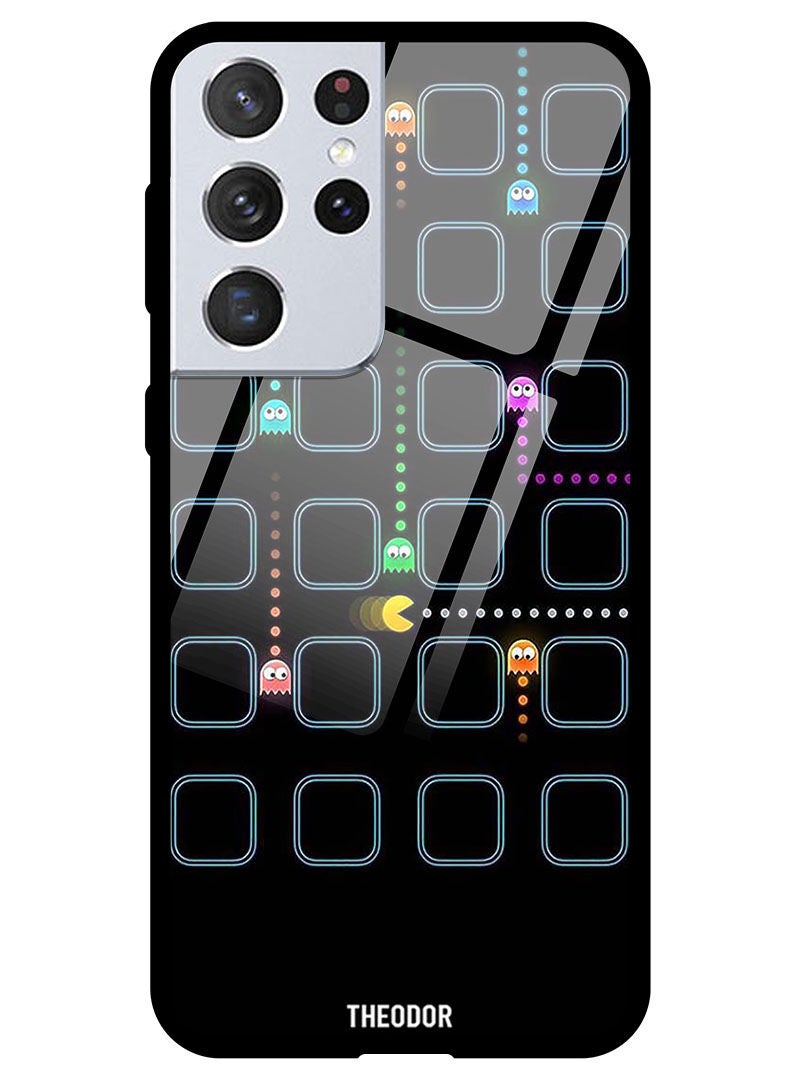 Theodor Protective Tempered Glass Case Cover Samsung Galaxy S21 ULTRA Pac man - Image 1