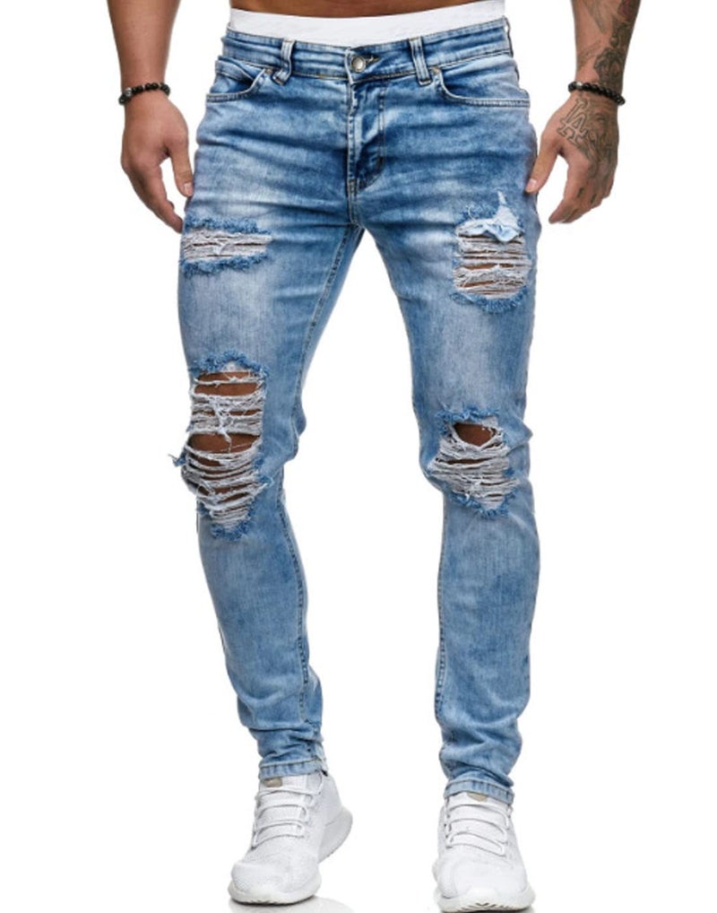 HUNGSON Men's Ripped Skinny Jeans Stretchy Slim Fit Jeans Pants for Men - Image 1
