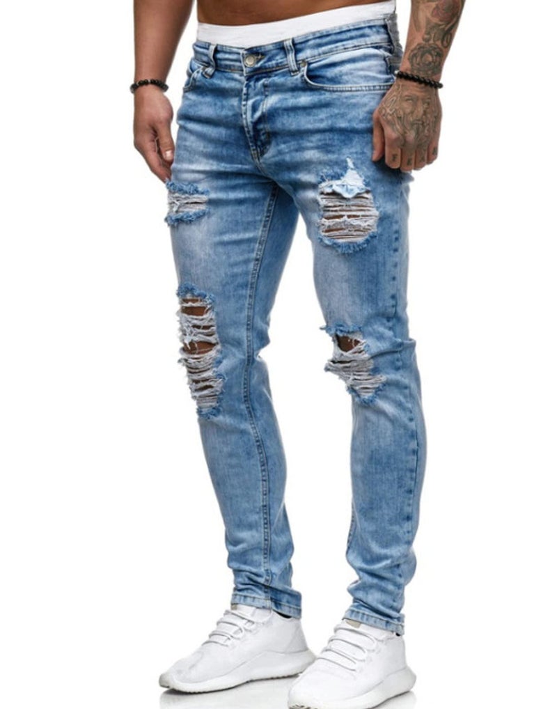 HUNGSON Men's Ripped Skinny Jeans Stretchy Slim Fit Jeans Pants for Men - Image 2