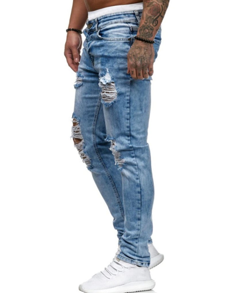 HUNGSON Men's Ripped Skinny Jeans Stretchy Slim Fit Jeans Pants for Men - Image 4