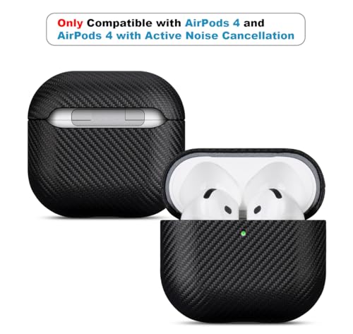 LOPIE Handmade for AirPods 4 Case Cover, Premium Synthetic Leather Case for AirPods 4 / Air Pods 4 with Active Noise Cancellation, Protective Hard Shell Cover, Carbon Fiber Style - Black - Image 2