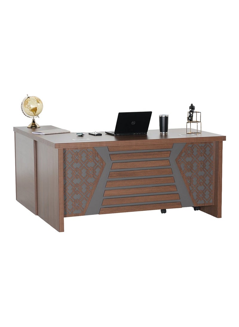 ROYALOAK Walter Office Table 1.8 m, Engineered Wood, Melamine Finish, Wire Manager, Telescopic Channel, Drawer Storage, Boss Table, Boss Table for Office Furniture, Office Boss Table, Boss Table for Office - Image 3