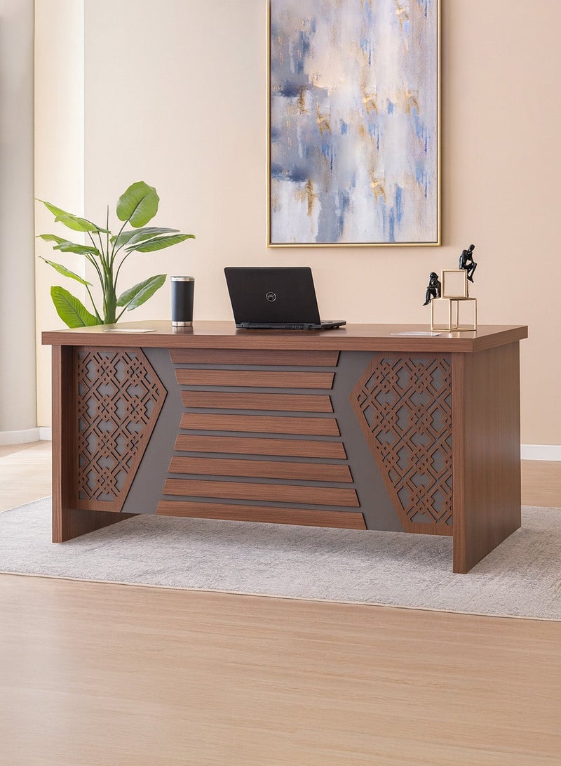 ROYALOAK Walter Office Table 1.8 m, Engineered Wood, Melamine Finish, Wire Manager, Telescopic Channel, Drawer Storage, Boss Table, Boss Table for Office Furniture, Office Boss Table, Boss Table for Office - Image 1