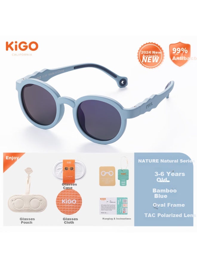 Kigo New Fashion Kids Polarized Uv Protection Sungl Bamboo Blue For 3-6 Years Old - Image 1