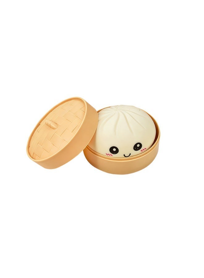 Steamed Bun Squishy Stress Relief Toy, Soft Rebound Fake Food Toy with Steamer Storage Box - Image 1