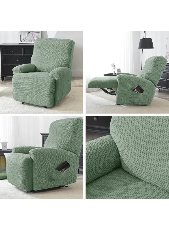 أغطية كراسي الاسترخاء المطاطة، أغطية الكراسي القابلة للتمدد، أغطية صوفا الجاكارد المخططة لحماية الأثاث من الأطفال والحيوانات الأليفة (مقعد فردي، أخضر). - Image 5