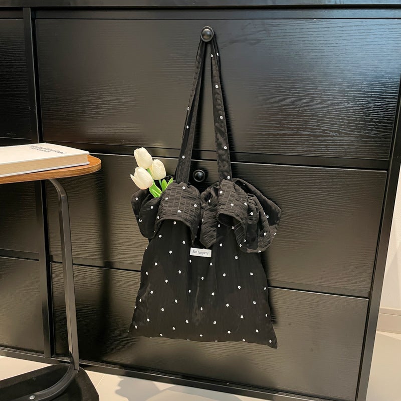 2025 Polka Dot Flower Casual Small Fresh Handbag Women'S Bag Large Capacity Commuting Vacation Women'S Bag Shoulder Bag