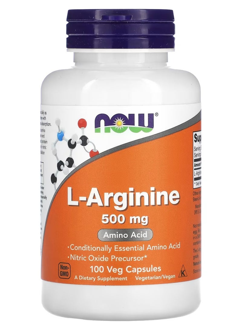 now L-Arginine 500 mg 100 Veg Capsules  - Image 1