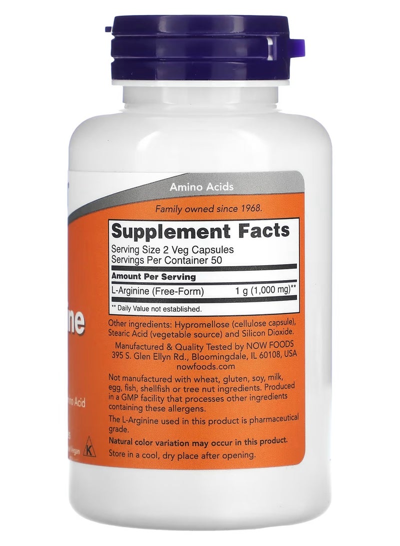 now L-Arginine 500 mg 100 Veg Capsules  - Image 2