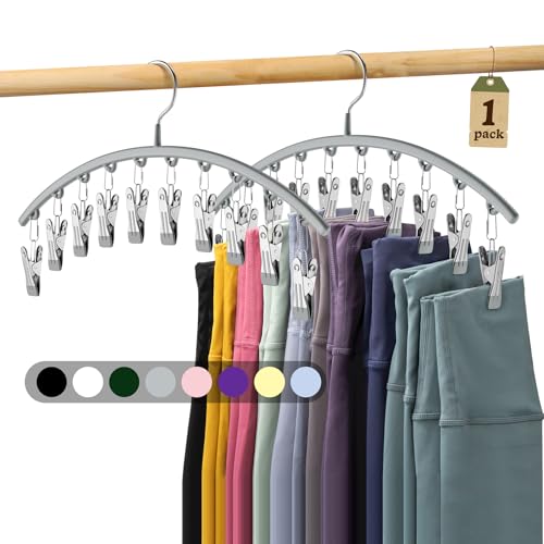 Volnamal Volnamal Legging Organizer for Closet Metal Yoga Pants Hanger wRubber Coated 1 Pack w10 Clips Hold 10 Leggings Hangers Space Saving Hanging Closet Organizer for Closet Organizers and StorageGray