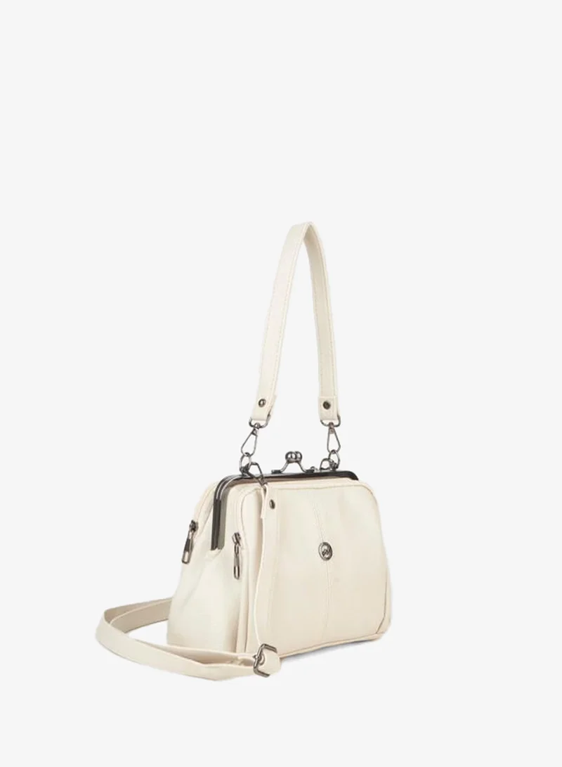 Women's Cream Butterfly 4-Compartment Lined Pocketed and Zipper Closure Hand, Arm and Shoulder Bag.