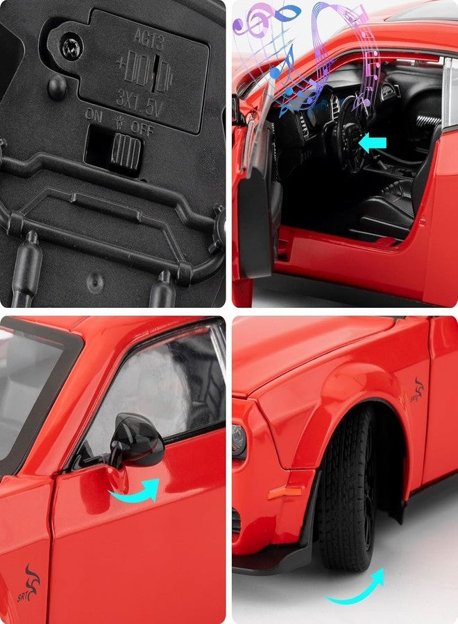 PEZYOX 1/24 Dodge Challenger Hellcat Model Car, Zinc Alloy Pull Back Toy car with Sound and Light for Kids Boy Girl Gift (Red) - Image 5