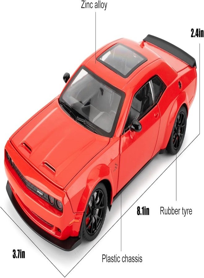 PEZYOX 1/24 Dodge Challenger Hellcat Model Car, Zinc Alloy Pull Back Toy car with Sound and Light for Kids Boy Girl Gift (Red) - Image 3