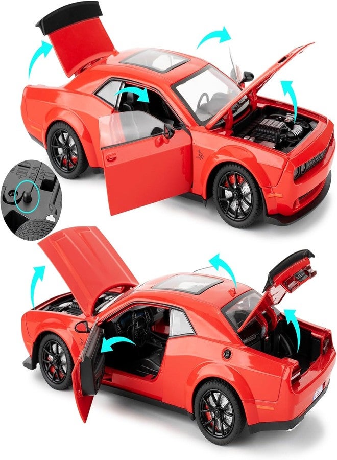 PEZYOX 1/24 Dodge Challenger Hellcat Model Car, Zinc Alloy Pull Back Toy car with Sound and Light for Kids Boy Girl Gift (Red) - Image 4