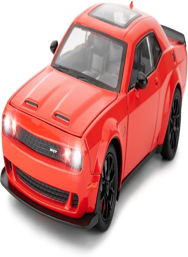 PEZYOX 1/24 Dodge Challenger Hellcat Model Car, Zinc Alloy Pull Back Toy car with Sound and Light for Kids Boy Girl Gift (Red) - Image 1