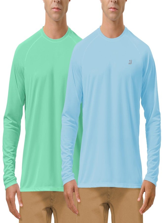 Roadbox Mens UPF 50+ UV Sun Protection Shirts Outdoor Long Sleeve SPF Rash Guard for Fishing Hiking Swimming Running, 2 Pack - Blue,green, L - Image 1