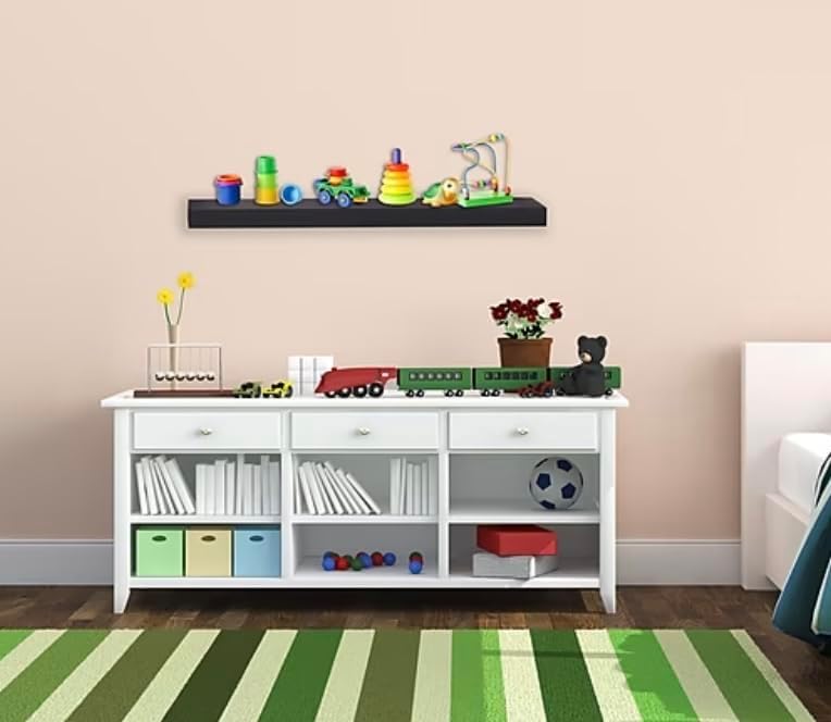 AsolBD Decorative Floating Wall Mounted Shelves with Stylish Invisible Brackets, Modern Faux Wood Storage with Matte Finish for Bedroom, Living Room, Bathroom, Kitchen Décor, 1 Piece (Black, 60 CM) - Image 4