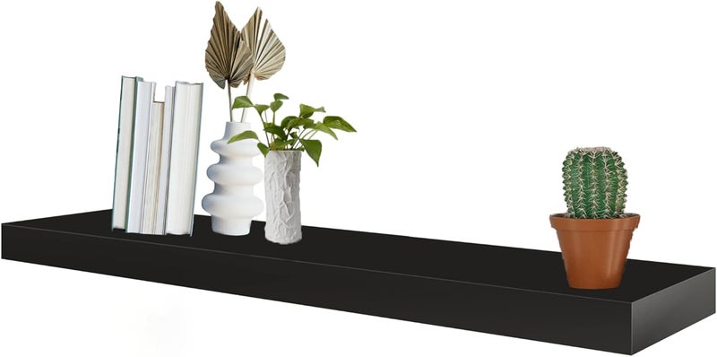 AsolBD Decorative Floating Wall Mounted Shelves with Stylish Invisible Brackets, Modern Faux Wood Storage with Matte Finish for Bedroom, Living Room, Bathroom, Kitchen Décor, 1 Piece (Black, 60 CM) - Image 1