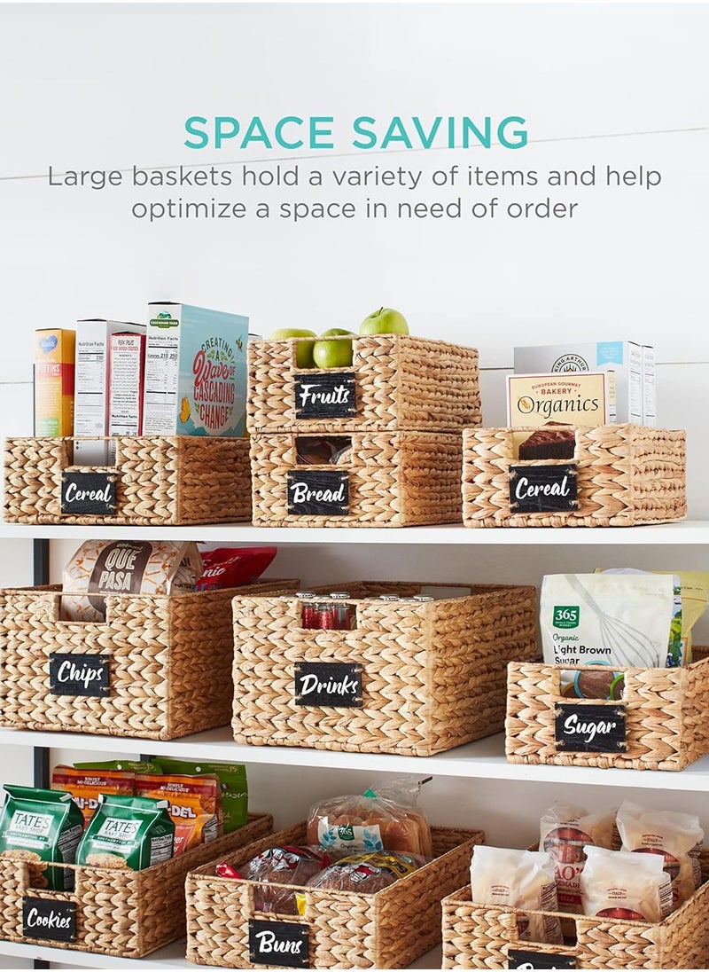 LENND 4 Hand Woven Water Hyacinth Food Baskets, Woven Storage Bags with Chalkboard Labels, Countertop Cabinet Organizers for Bedroom Living Room Home Storage and Decoration  - Image 4