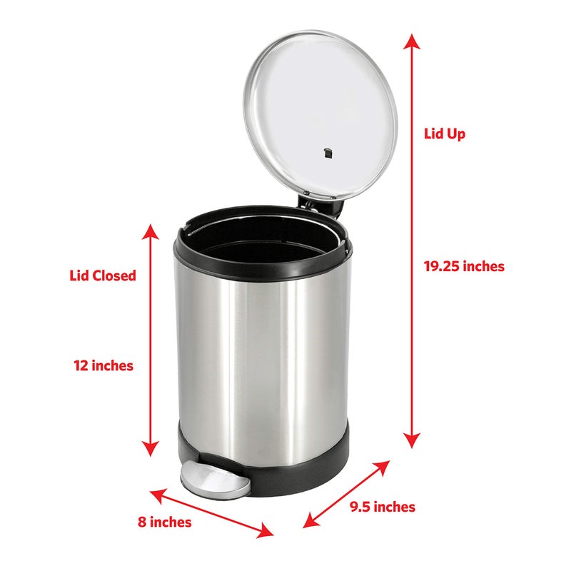 GLAD Small Trash Can, 1.2 Gallon | Round Stainless Steel Garbage Bin with Soft Close Lid & Step Foot Pedal | Metal Waste Basket with Removable Inner Bucket, Stainless - Image 2