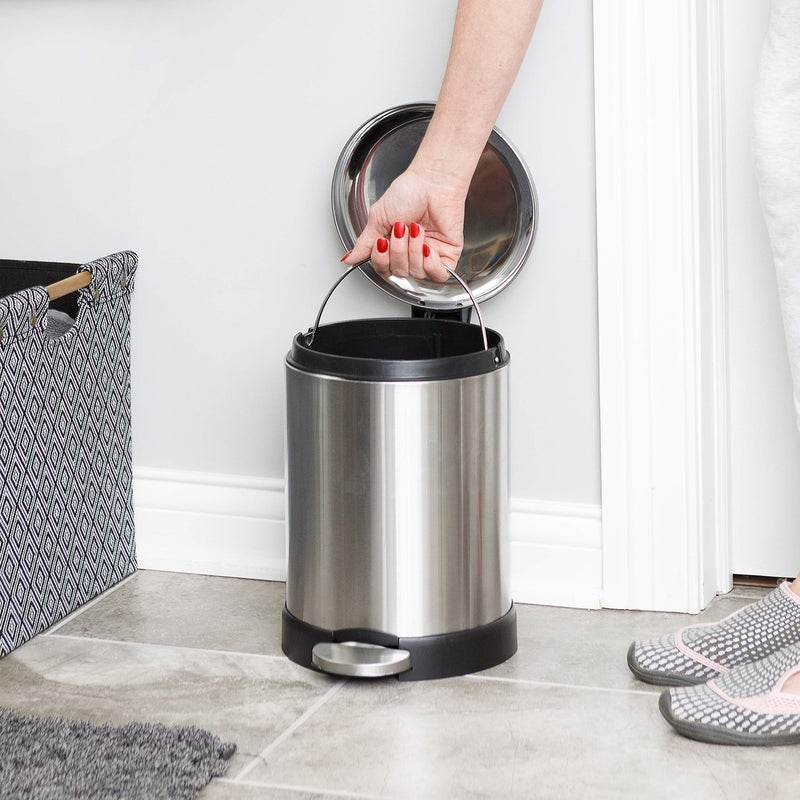 GLAD Small Trash Can, 1.2 Gallon | Round Stainless Steel Garbage Bin with Soft Close Lid & Step Foot Pedal | Metal Waste Basket with Removable Inner Bucket, Stainless - Image 5