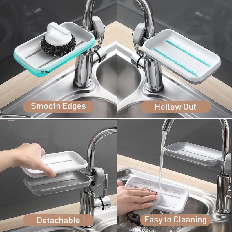 Kitchen Sponge Holder Brush Soap Organizer Rotatable Faucet Storage Rack Sink Caddy Sponge Holder Detachable Shower Tray Drainer Shelf - Image 5