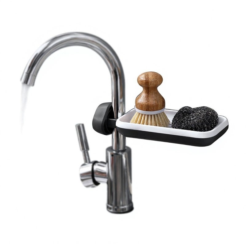 Kitchen Sponge Holder Brush Soap Organizer Rotatable Faucet Storage Rack Sink Caddy Sponge Holder Detachable Shower Tray Drainer Shelf - Image 1