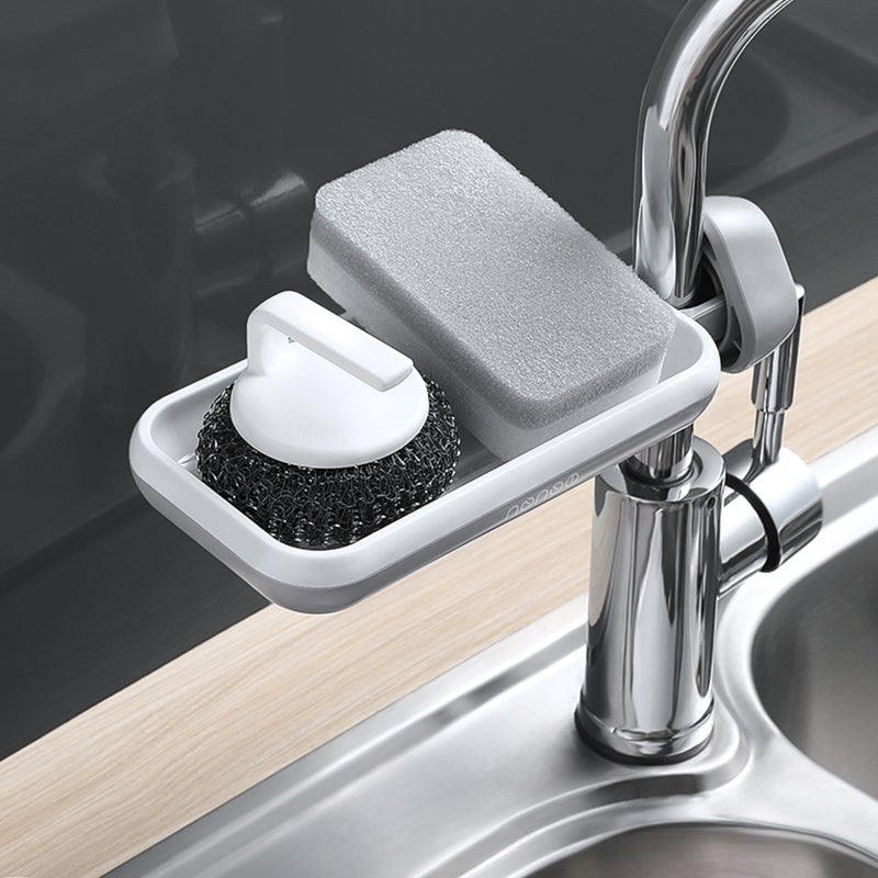 Kitchen Sponge Holder Brush Soap Organizer Rotatable Faucet Storage Rack Sink Caddy Sponge Holder Detachable Shower Tray Drainer Shelf - Image 2