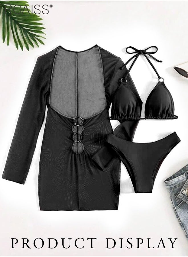 roaiss 3 Piece Tankini Bikini Set Women'S Beach Swimsuit Set With Adjustable Bra And High Waist Swim Bottoms And Sun Protective Cover Up  - Image 1