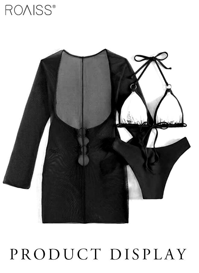 roaiss 3 Piece Tankini Bikini Set Women'S Beach Swimsuit Set With Adjustable Bra And High Waist Swim Bottoms And Sun Protective Cover Up  - Image 2
