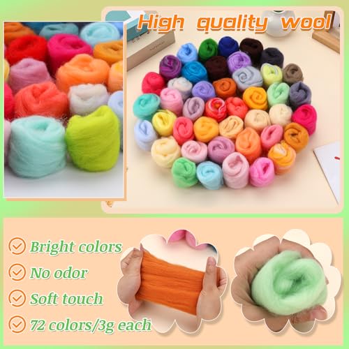 IMZAY Needle Felting Kit, 149 Pieces Needle Felting Tools for Beginner, 72 Colors Wool Roving Set, Felting Kit with Wool Felt Tools and Foam Mat, Felting Kits for Beginners Adult - Image 3