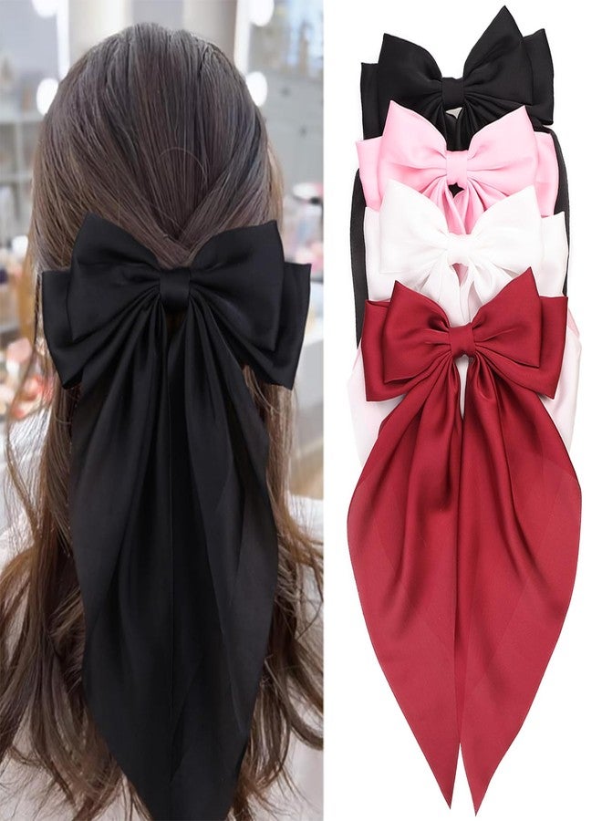 MRJ 4 Pcs Silky Satin Hair Bows Big Hair Ribbons for Women Large Hair Clips for Girls Hair Accessories Barrettes Metal Clips Bowknot Aesthetic - Image 1