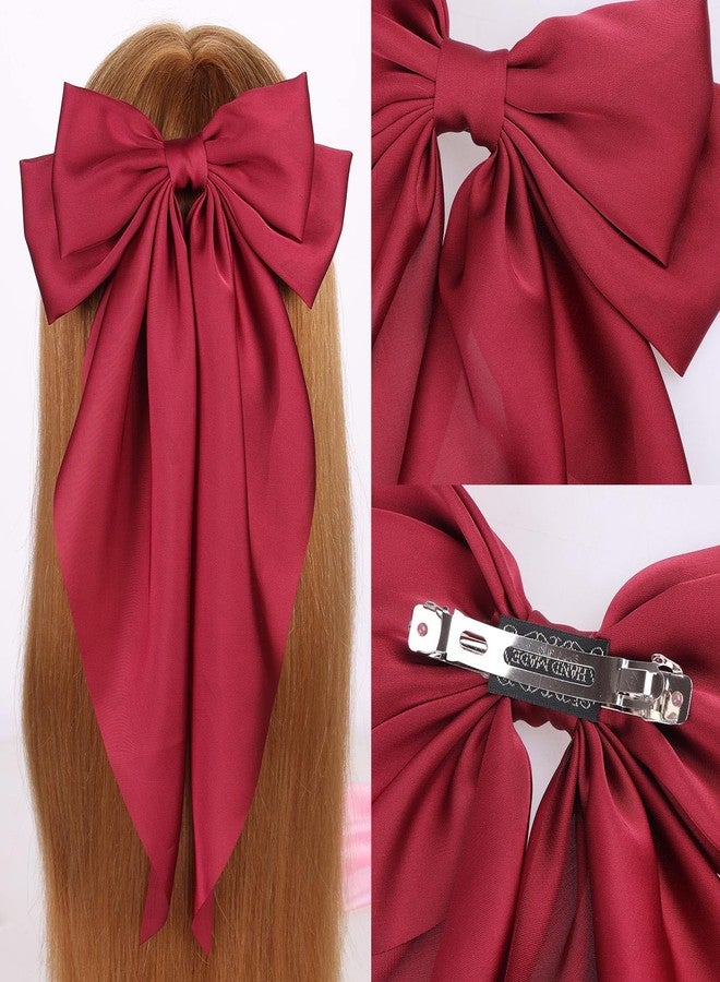 MRJ 4 Pcs Silky Satin Hair Bows Big Hair Ribbons for Women Large Hair Clips for Girls Hair Accessories Barrettes Metal Clips Bowknot Aesthetic - Image 2