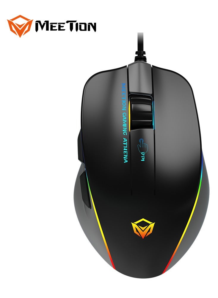 Meetion ماوس الألعاب الخلفي المضيء RGB من ميتشن 2023 GM23 بتصميم مريح لليد اليمنى قابل لتعديل DPI لتلبية احتياجات جميع أنواع الألعاب (أسود) - Image 1