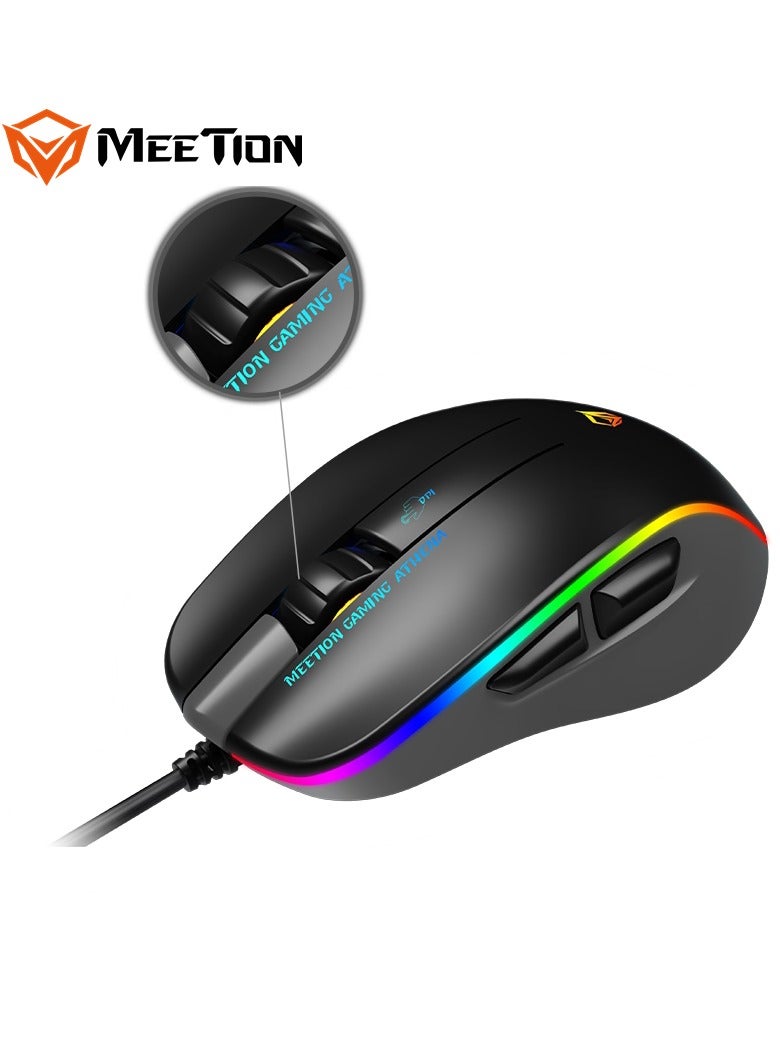 Meetion ماوس الألعاب الخلفي المضيء RGB من ميتشن 2023 GM23 بتصميم مريح لليد اليمنى قابل لتعديل DPI لتلبية احتياجات جميع أنواع الألعاب (أسود) - Image 2