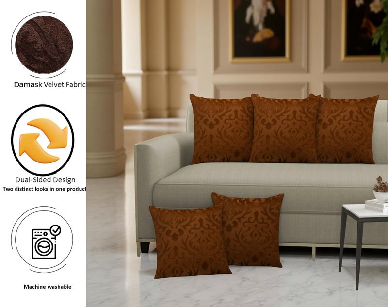 STARNSTYLE Velvet Decorative Cushion Cover 24x24 Inch - Set of 5, Soft Solid Damask Square Throw Pillow Covers for Sofa, Living Room or Home Decor - 60x60 cm Coffee - Image 2
