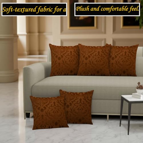 STARNSTYLE Velvet Decorative Cushion Cover 24x24 Inch - Set of 5, Soft Solid Damask Square Throw Pillow Covers for Sofa, Living Room or Home Decor - 60x60 cm Coffee - Image 3