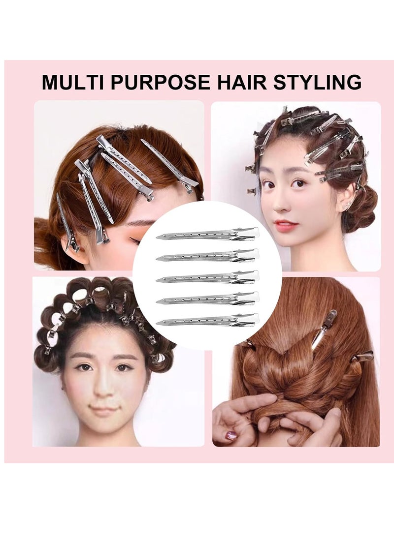 HA HA 30 Packs Hair Clips, Duck Bill Clips, Hair Coloring, Hair Clips & Barrettes, 3.5 Inches Rustproof Metal Alligator Curl Clips with Holes for Hair Styling, Silver  - Image 2